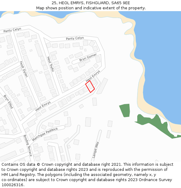 25, HEOL EMRYS, FISHGUARD, SA65 9EE: Location map and indicative extent of plot