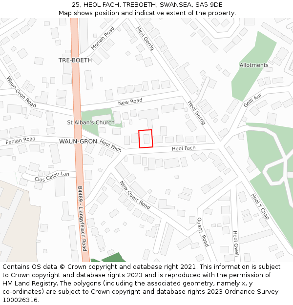 25, HEOL FACH, TREBOETH, SWANSEA, SA5 9DE: Location map and indicative extent of plot