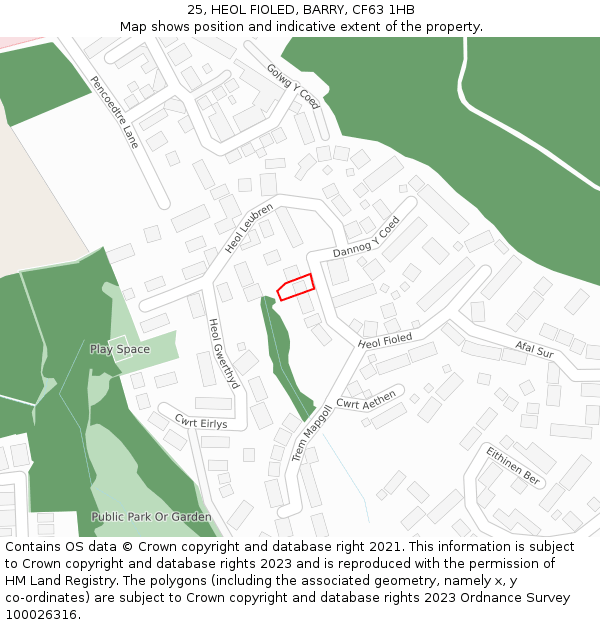 25, HEOL FIOLED, BARRY, CF63 1HB: Location map and indicative extent of plot