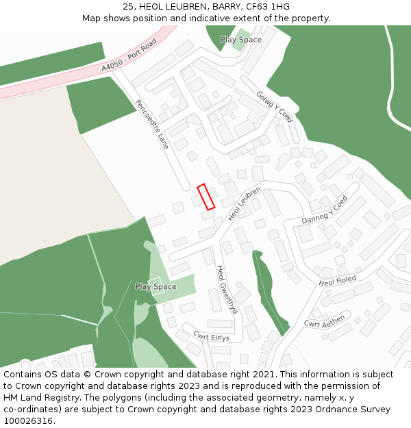 25, HEOL LEUBREN, BARRY, CF63 1HG: Location map and indicative extent of plot