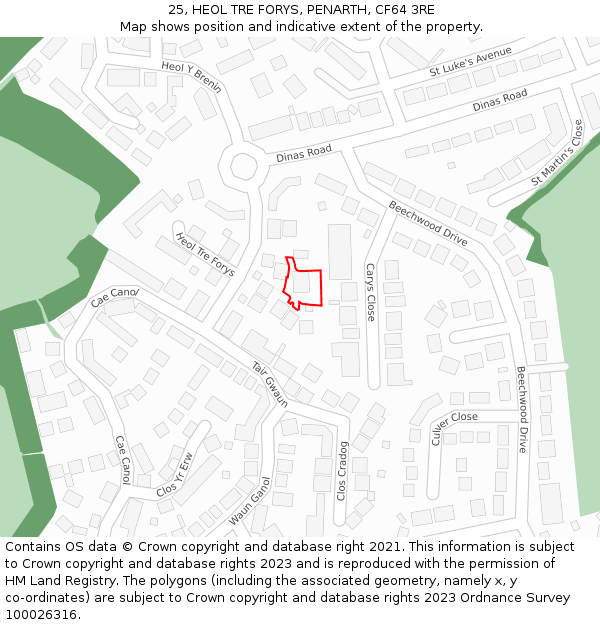 25, HEOL TRE FORYS, PENARTH, CF64 3RE: Location map and indicative extent of plot