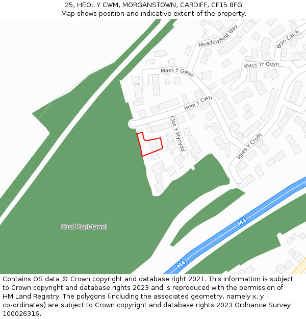 25, HEOL Y CWM, MORGANSTOWN, CARDIFF, CF15 8FG: Location map and indicative extent of plot