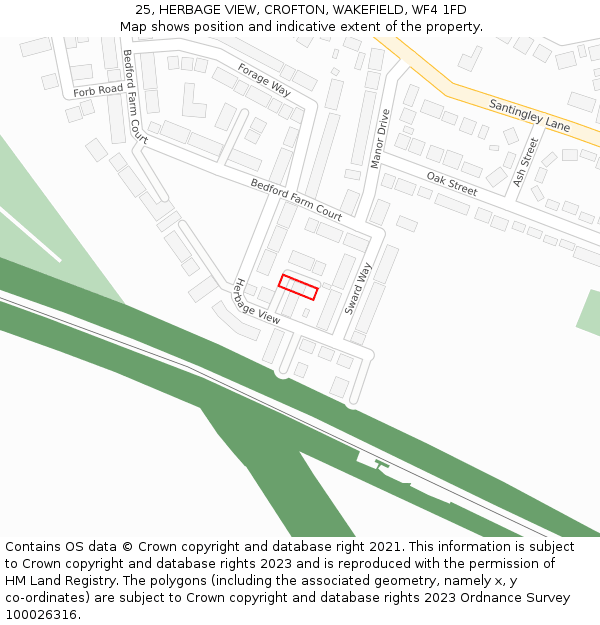 25, HERBAGE VIEW, CROFTON, WAKEFIELD, WF4 1FD: Location map and indicative extent of plot