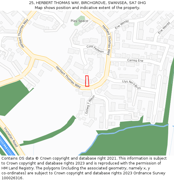 25, HERBERT THOMAS WAY, BIRCHGROVE, SWANSEA, SA7 0HG: Location map and indicative extent of plot