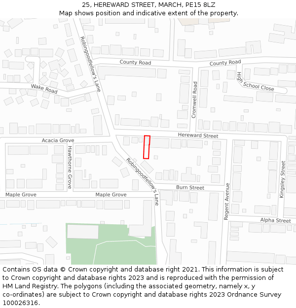 25, HEREWARD STREET, MARCH, PE15 8LZ: Location map and indicative extent of plot