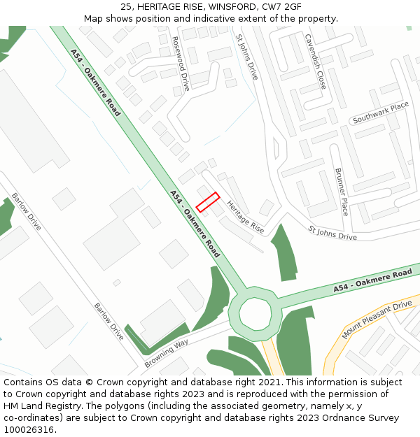 25, HERITAGE RISE, WINSFORD, CW7 2GF: Location map and indicative extent of plot