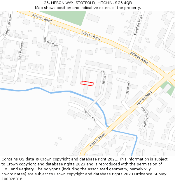 25, HERON WAY, STOTFOLD, HITCHIN, SG5 4QB: Location map and indicative extent of plot