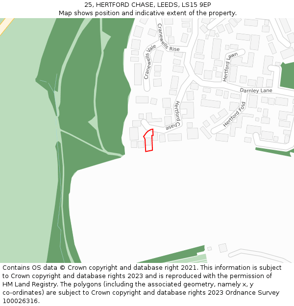 25, HERTFORD CHASE, LEEDS, LS15 9EP: Location map and indicative extent of plot