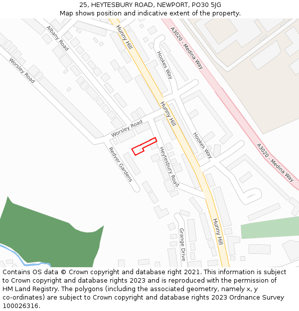 25, HEYTESBURY ROAD, NEWPORT, PO30 5JG: Location map and indicative extent of plot