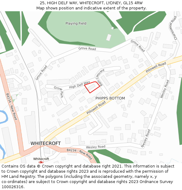 25, HIGH DELF WAY, WHITECROFT, LYDNEY, GL15 4RW: Location map and indicative extent of plot