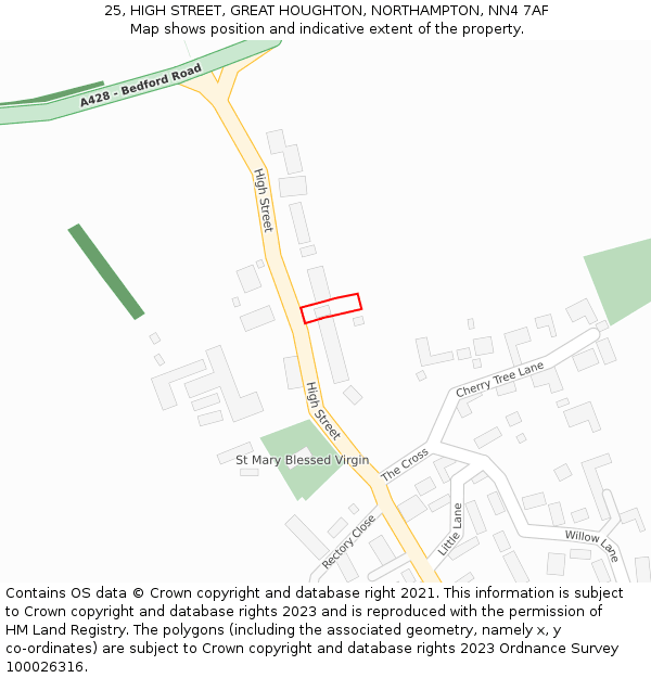 25, HIGH STREET, GREAT HOUGHTON, NORTHAMPTON, NN4 7AF: Location map and indicative extent of plot