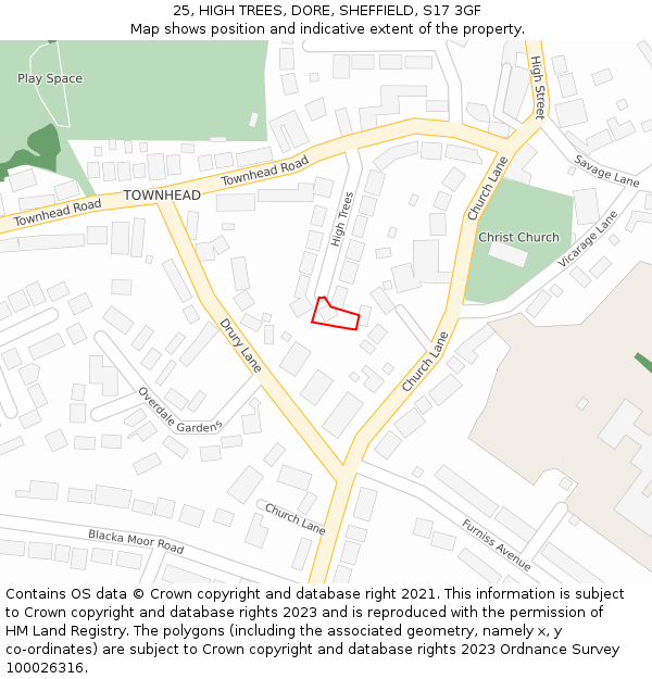 25, HIGH TREES, DORE, SHEFFIELD, S17 3GF: Location map and indicative extent of plot