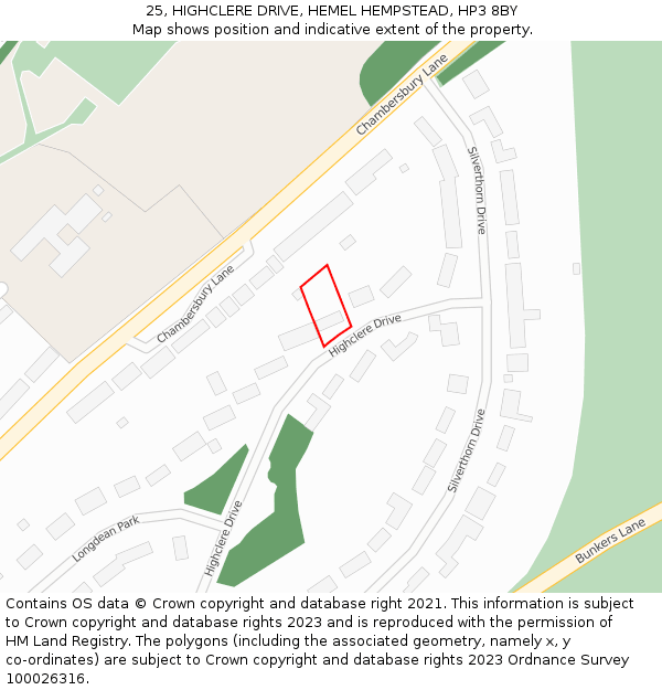 25, HIGHCLERE DRIVE, HEMEL HEMPSTEAD, HP3 8BY: Location map and indicative extent of plot