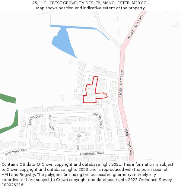 25, HIGHCREST GROVE, TYLDESLEY, MANCHESTER, M29 8GH: Location map and indicative extent of plot