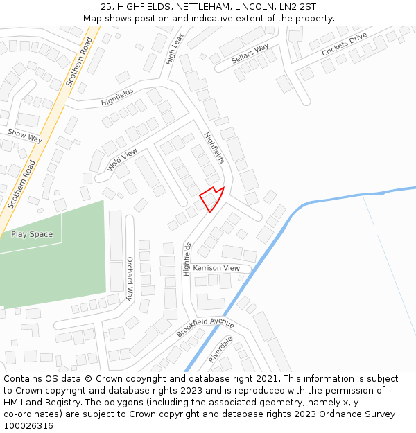 25, HIGHFIELDS, NETTLEHAM, LINCOLN, LN2 2ST: Location map and indicative extent of plot