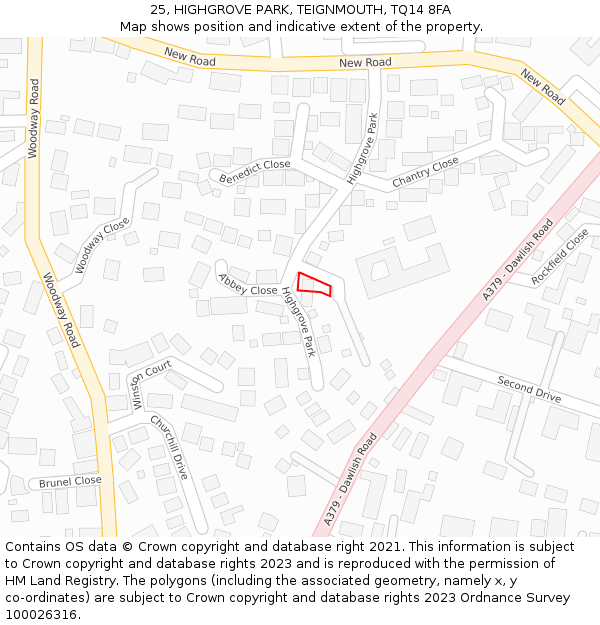 25, HIGHGROVE PARK, TEIGNMOUTH, TQ14 8FA: Location map and indicative extent of plot