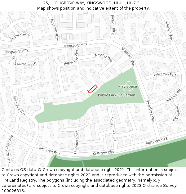 25, HIGHGROVE WAY, KINGSWOOD, HULL, HU7 3JU: Location map and indicative extent of plot