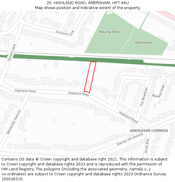 25, HIGHLAND ROAD, AMERSHAM, HP7 9AU: Location map and indicative extent of plot