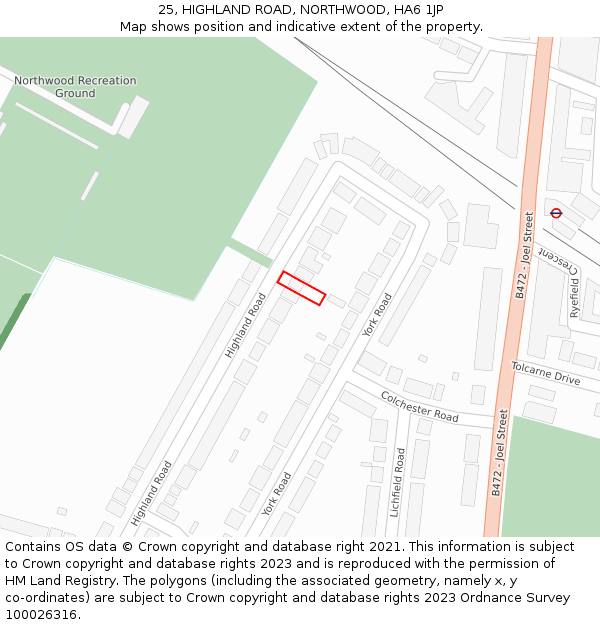 25, HIGHLAND ROAD, NORTHWOOD, HA6 1JP: Location map and indicative extent of plot