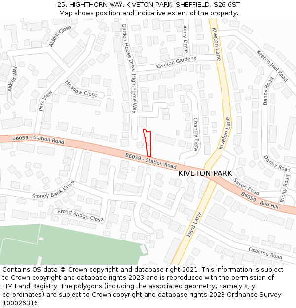 25, HIGHTHORN WAY, KIVETON PARK, SHEFFIELD, S26 6ST: Location map and indicative extent of plot