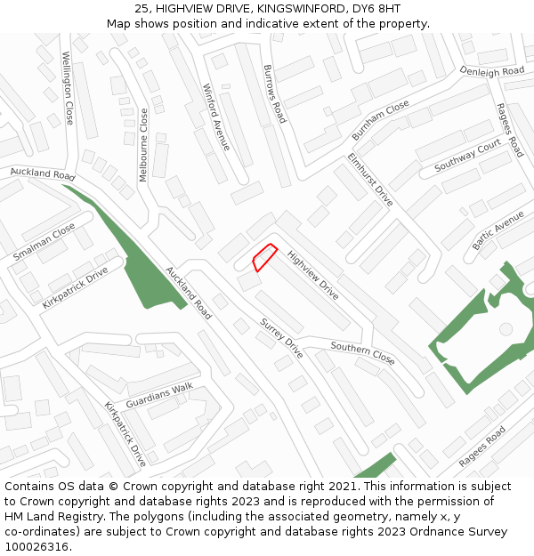 25, HIGHVIEW DRIVE, KINGSWINFORD, DY6 8HT: Location map and indicative extent of plot