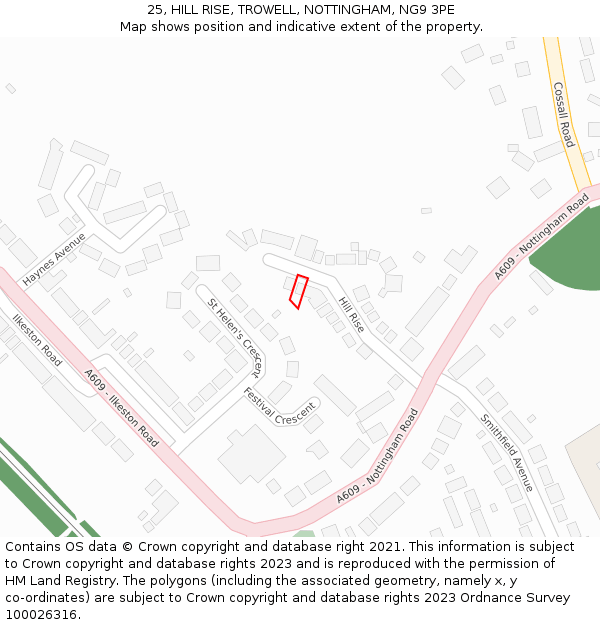 25, HILL RISE, TROWELL, NOTTINGHAM, NG9 3PE: Location map and indicative extent of plot