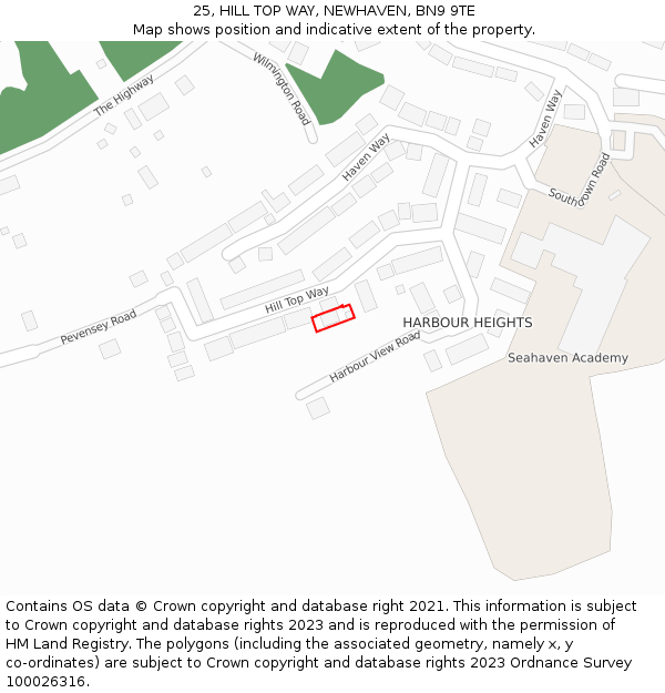 25, HILL TOP WAY, NEWHAVEN, BN9 9TE: Location map and indicative extent of plot