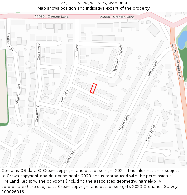 25, HILL VIEW, WIDNES, WA8 9BN: Location map and indicative extent of plot