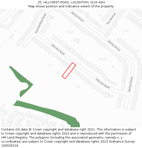 25, HILLCREST ROAD, LOUGHTON, IG10 4QH: Location map and indicative extent of plot