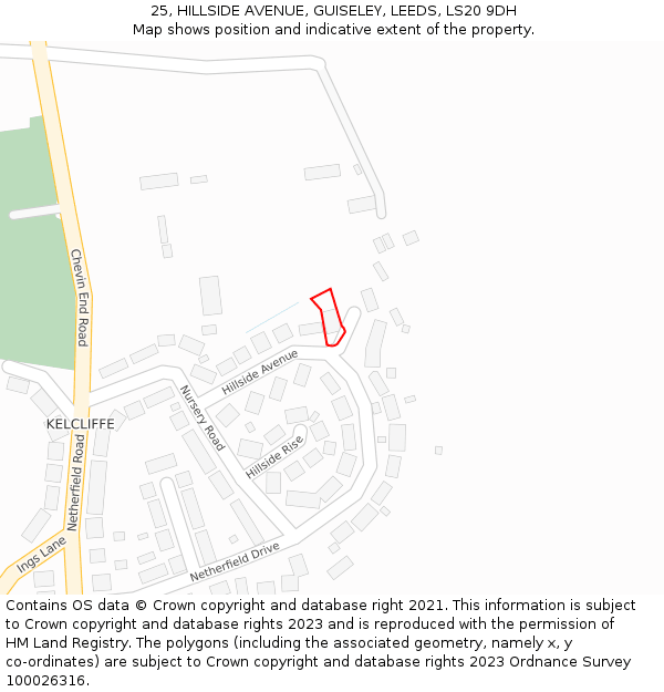 25, HILLSIDE AVENUE, GUISELEY, LEEDS, LS20 9DH: Location map and indicative extent of plot