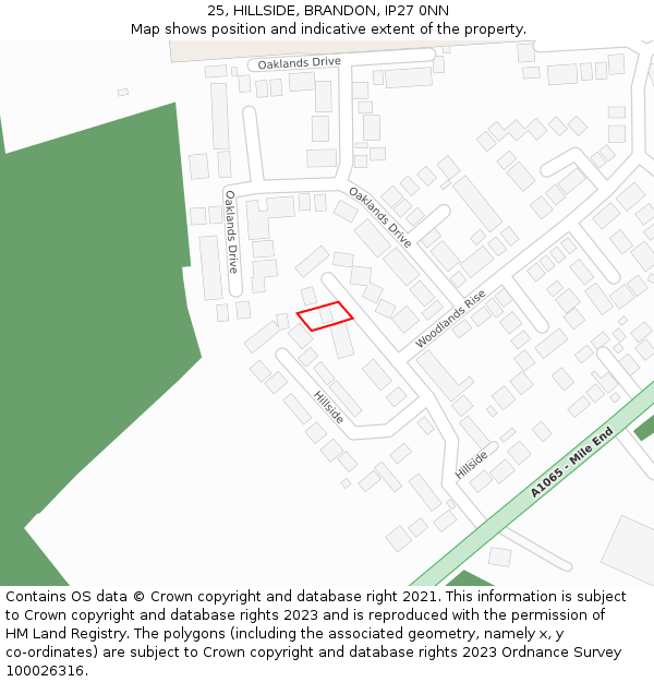 25, HILLSIDE, BRANDON, IP27 0NN: Location map and indicative extent of plot