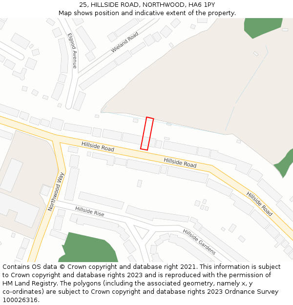 25, HILLSIDE ROAD, NORTHWOOD, HA6 1PY: Location map and indicative extent of plot