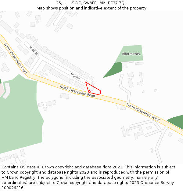 25, HILLSIDE, SWAFFHAM, PE37 7QU: Location map and indicative extent of plot