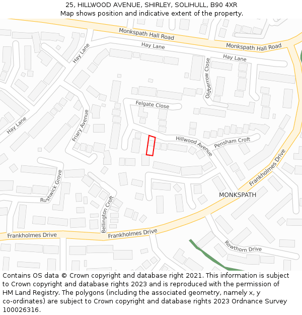 25, HILLWOOD AVENUE, SHIRLEY, SOLIHULL, B90 4XR: Location map and indicative extent of plot