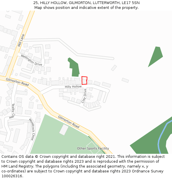 25, HILLY HOLLOW, GILMORTON, LUTTERWORTH, LE17 5SN: Location map and indicative extent of plot