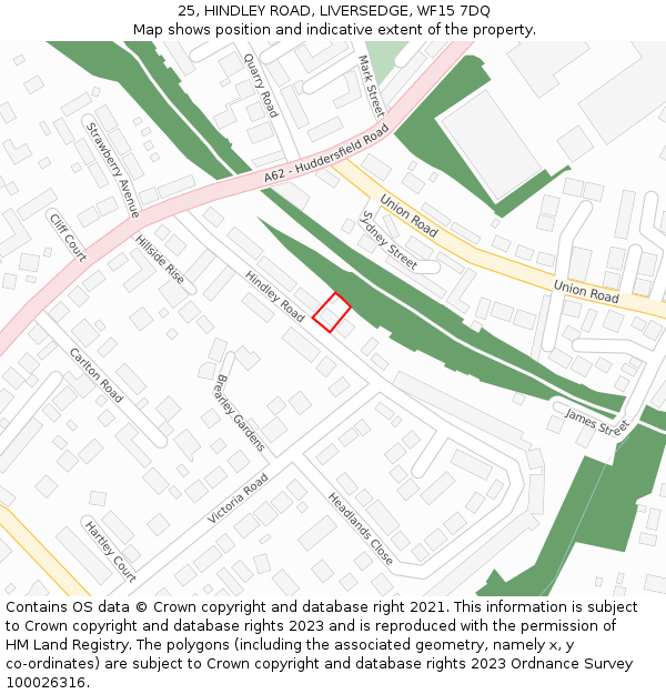 25, HINDLEY ROAD, LIVERSEDGE, WF15 7DQ: Location map and indicative extent of plot