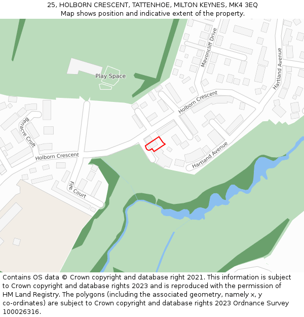 25, HOLBORN CRESCENT, TATTENHOE, MILTON KEYNES, MK4 3EQ: Location map and indicative extent of plot