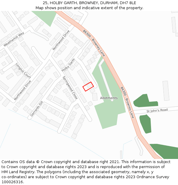 25, HOLBY GARTH, BROWNEY, DURHAM, DH7 8LE: Location map and indicative extent of plot