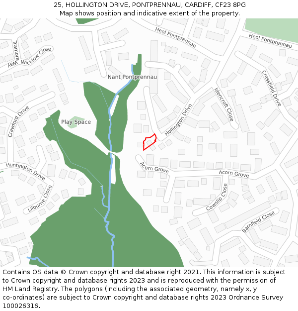 25, HOLLINGTON DRIVE, PONTPRENNAU, CARDIFF, CF23 8PG: Location map and indicative extent of plot