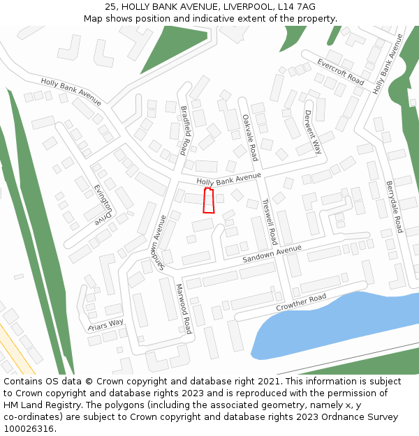 25, HOLLY BANK AVENUE, LIVERPOOL, L14 7AG: Location map and indicative extent of plot