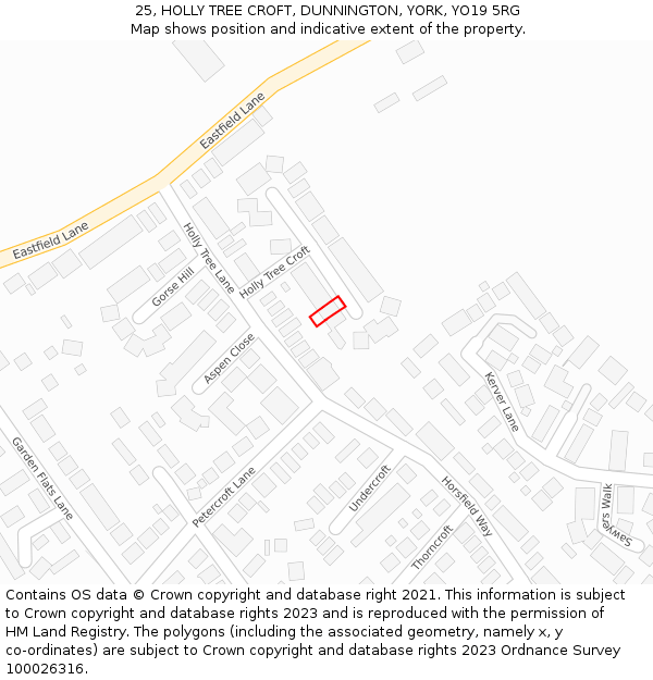 25, HOLLY TREE CROFT, DUNNINGTON, YORK, YO19 5RG: Location map and indicative extent of plot