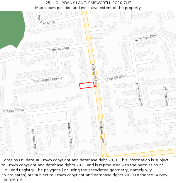 25, HOLLYBANK LANE, EMSWORTH, PO10 7UE: Location map and indicative extent of plot