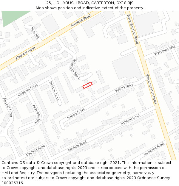 25, HOLLYBUSH ROAD, CARTERTON, OX18 3JS: Location map and indicative extent of plot