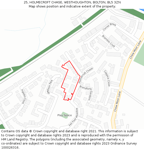 25, HOLMECROFT CHASE, WESTHOUGHTON, BOLTON, BL5 3ZN: Location map and indicative extent of plot