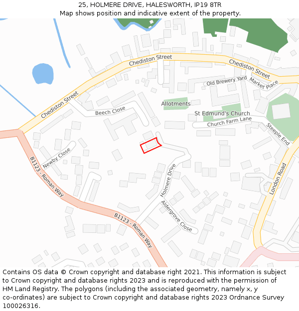 25, HOLMERE DRIVE, HALESWORTH, IP19 8TR: Location map and indicative extent of plot