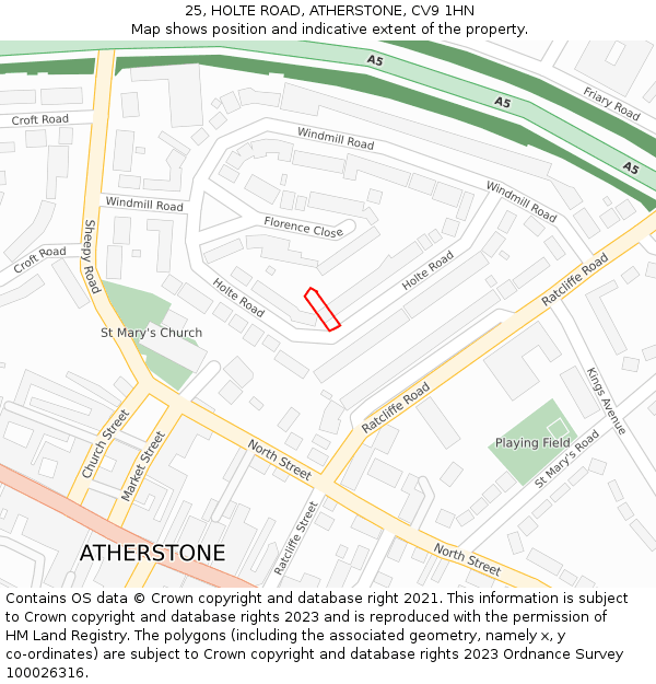 25, HOLTE ROAD, ATHERSTONE, CV9 1HN: Location map and indicative extent of plot