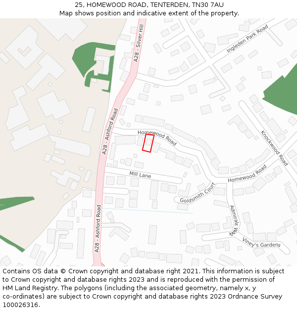 25, HOMEWOOD ROAD, TENTERDEN, TN30 7AU: Location map and indicative extent of plot