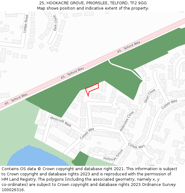 25, HOOKACRE GROVE, PRIORSLEE, TELFORD, TF2 9GG: Location map and indicative extent of plot