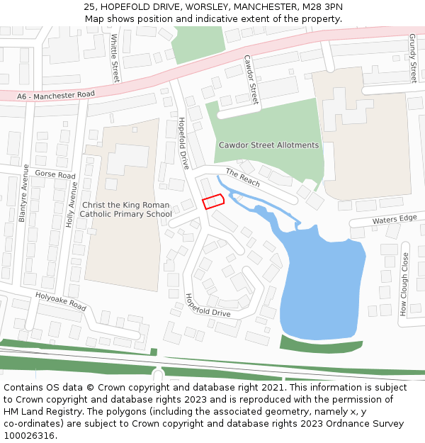 25, HOPEFOLD DRIVE, WORSLEY, MANCHESTER, M28 3PN: Location map and indicative extent of plot