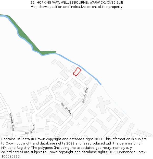 25, HOPKINS WAY, WELLESBOURNE, WARWICK, CV35 9UE: Location map and indicative extent of plot